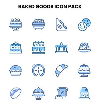 Baked Goods Two Colour Design Icons Pack Stock Illustration