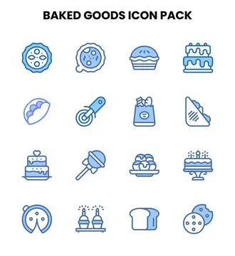 Baked Goods Two Colour Set Icons Pack Stock Illustration