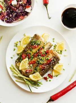 Baked hake fish Stock Photos