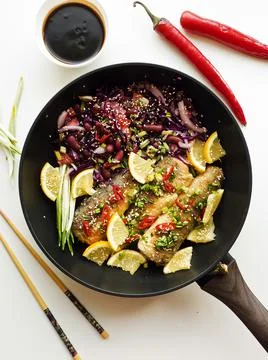 Baked hake fish Stock Photos