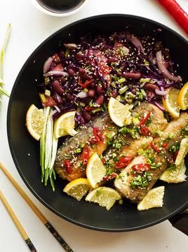 Baked hake fish Stock Photos