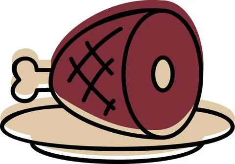 Baked ham meat on a plate Stock Illustration