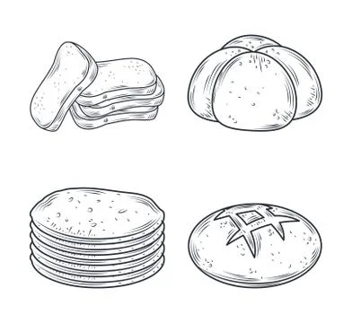 Baked icon set, different breads isolated on white Stockillustratie