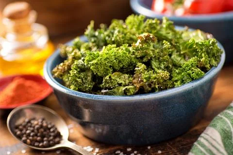 Baked kale chips Stock Photos