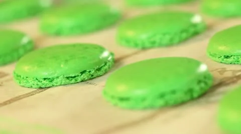 Baked macaroon dough pan right Video stock 11473297