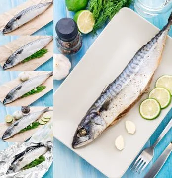 Baked mackerel. Step by step Stock Photos