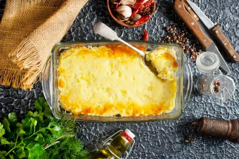 Baked mashed potato Stock Photos