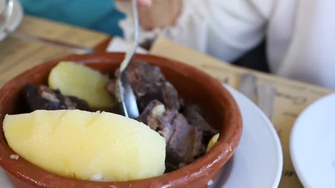 Baked meat with boiled potato Stock Footage 120018448