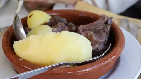 Baked meat with boiled potato Stock-Footage 120018541