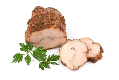 Baked meat on white Stock Photos