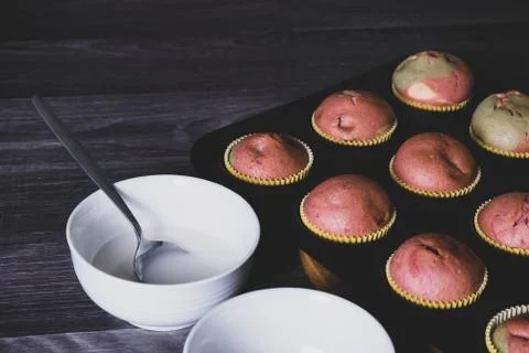 Baked muffins on the table. Stock Photos