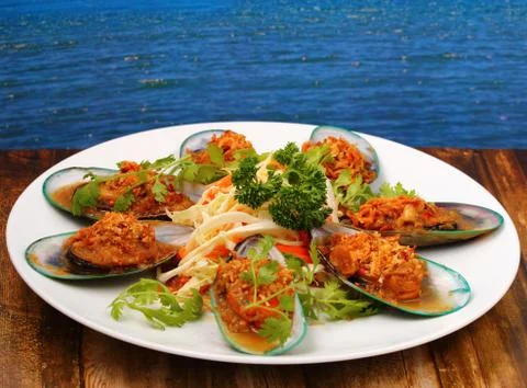 Baked mussels Foto stock