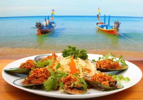 Baked mussels Stock Photos