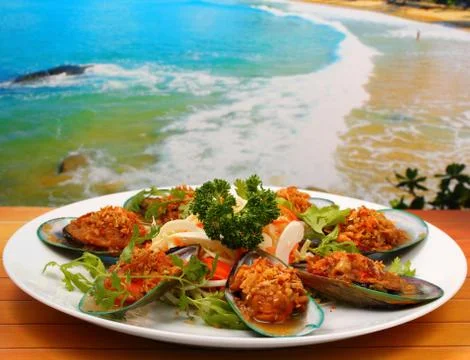 Baked mussels Stock Photos