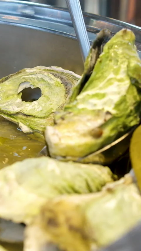 Baked Oysters served on Table Stock Footage 293577878
