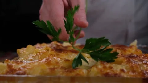 Baked pasta serving Stock Footage 235203700