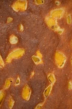 Baked peach cake texture close up Stock Photos