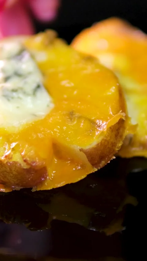 Baked pear with blue cheese Top view of fruit dessert with baked pears, caramel Stock Footage 291255729