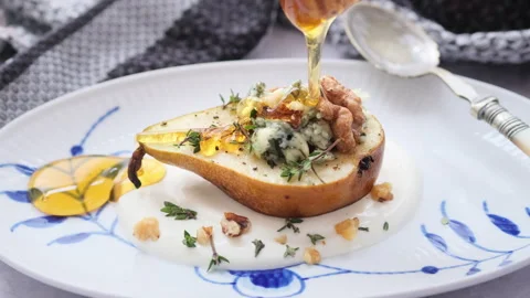 Baked Pears with Honey Stock Footage 244712491