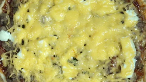Baked pizza with cheese close-up Stock Footage 135919986