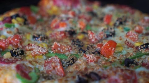 Baked pizza very close Stock Footage 187154688