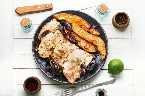 Baked pork with batata Stock Photos