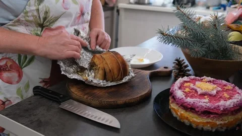 Baked pork belly.  Preparing for the holiday. Christmas. Stock Footage 344719230