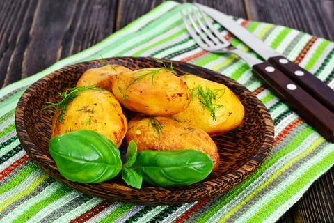 Baked Potatoes with Dill Stock Photos