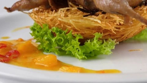 Baked Quail, camera moves from bottom to top Stock Footage 80142715