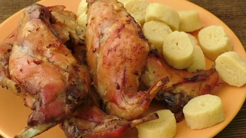 Baked rabbit meat and dumpling Stock Footage 73982954