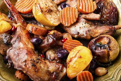 Baked rabbit meat Stock Photos