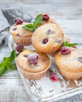 Baked Raspberry Muffins Stock Photos
