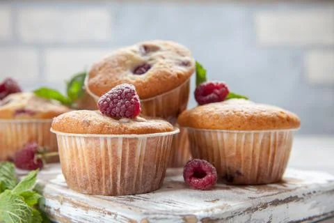Baked Raspberry Muffins Stock Photos