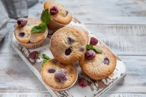 Baked Raspberry Muffins Stock Photos