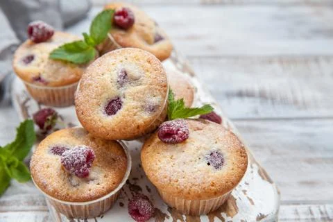 Baked Raspberry Muffins Stock Photos