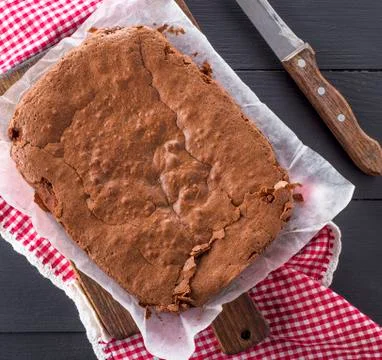 Baked rectangular Brownie chocolate pie Stock Photos