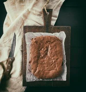 Baked rectangular chocolate brownie pie 스톡 사진