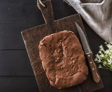 Baked rectangular chocolate brownie pie baked rectangular Brownie chocolat... Stock Photos