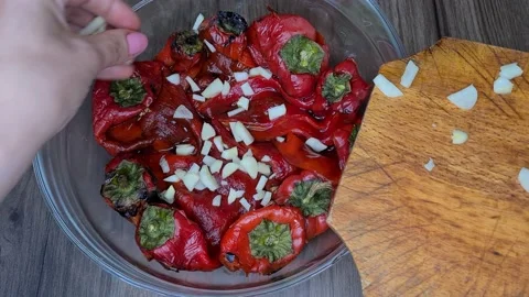 Baked red pepper salad Stock Footage 166794142