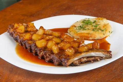Baked Ribs with Pineapple Stock Photos
