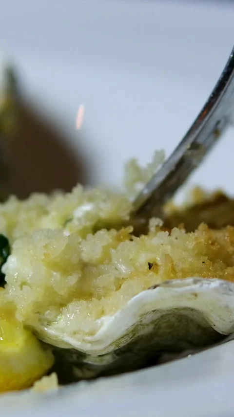 Baked shells with cheese Seafood. Clam mussels. Baked mussels with cheese Stock Footage 302265871