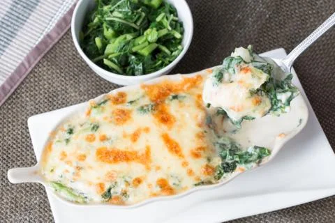 Baked Spinach with Cheese Stock Photos