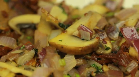 Baked squash mixture, mash mixing, stuffed with mushrooms and cheese. Video stock 68716588
