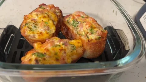 Baked Stuffed Bread in Crispi Air Fry Stock Footage 325045681