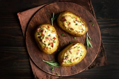 Baked stuffed potatoes Stock Photos