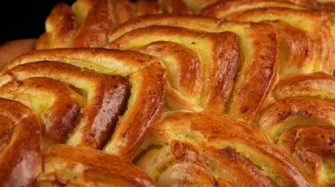 Baked sweet braided bread loaf, closeup Stock Footage 55643533