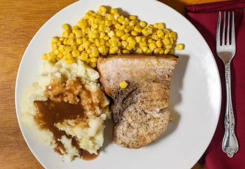 Baked sword fish with  mashed potatoes   and gravy 스톡 사진