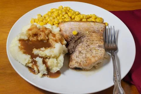 Baked sword fish with  mashed potatoes   and gravy Foto stock