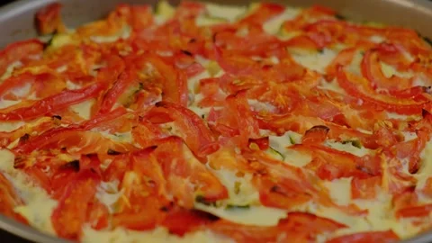 Baked Tomato and Egg Dish Cooking in Kitchen Video stock 341423874
