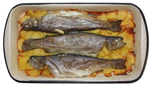 Baked trouts Stock Photos
